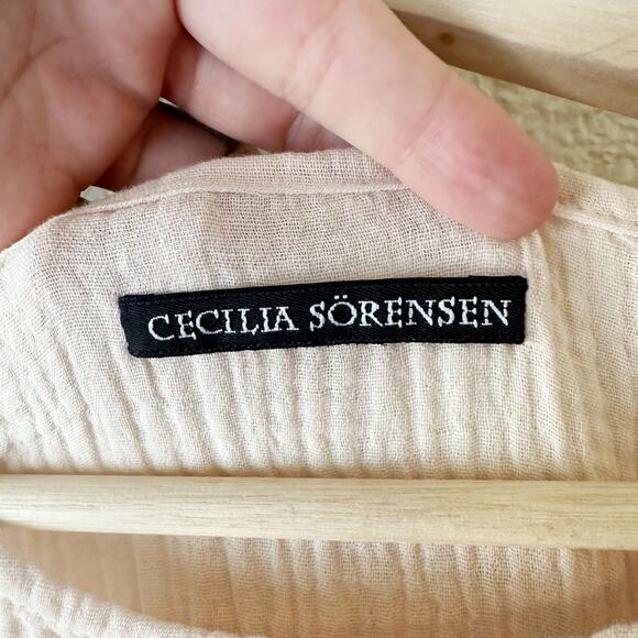 Cecilia Sorensen Dress Gauze Cream White Neon Yellow Green sz S - Picture 7 of 10